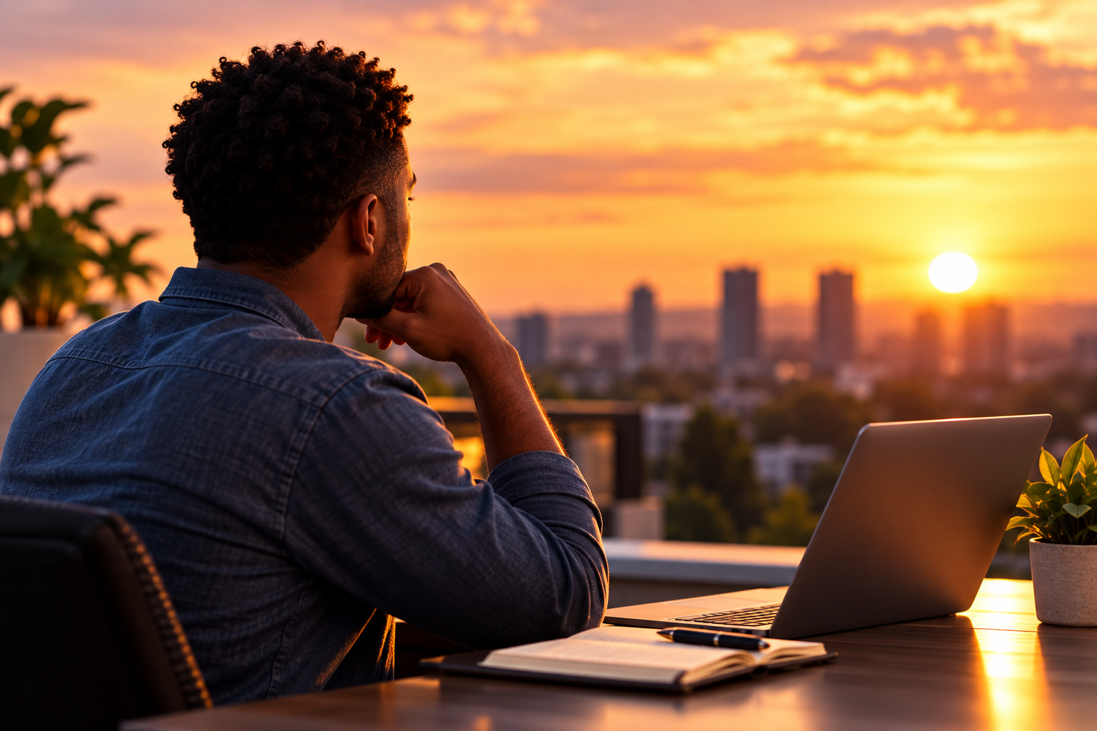 Person reflecting privately at sunset